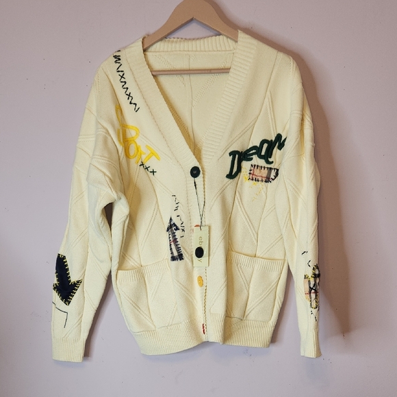 Ebossy Sweaters - EBOSSY Women’s Cable Knit Long Sleeve Embroidered Cardigan, size L